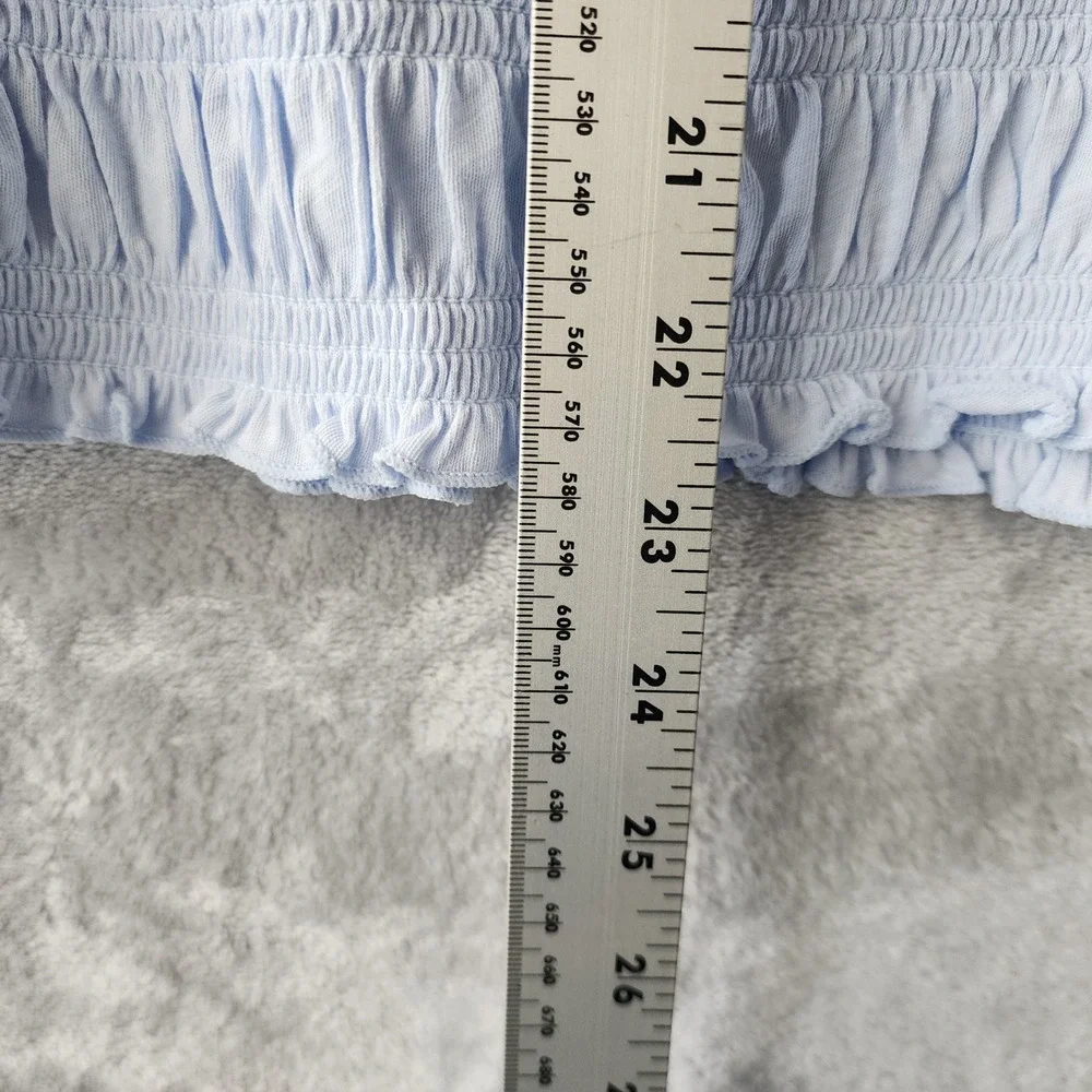 Madewell Top Womens Size XL Smocked Sky Blue Cotton Puff Sleeve Blouse Boatneck